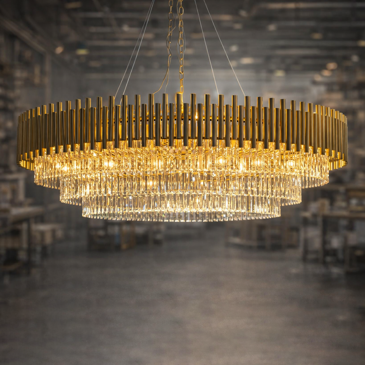 Gold finish crystal chandelier installed at the O2 arena London